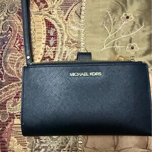 Michael Kors Black Saffiano Leather Wristlet Clutch with Gold Hardware